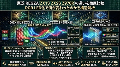 東芝 REGZA ZX1S ZX2S Z970Rの違いを比較｜RGB LED化で何が変わった